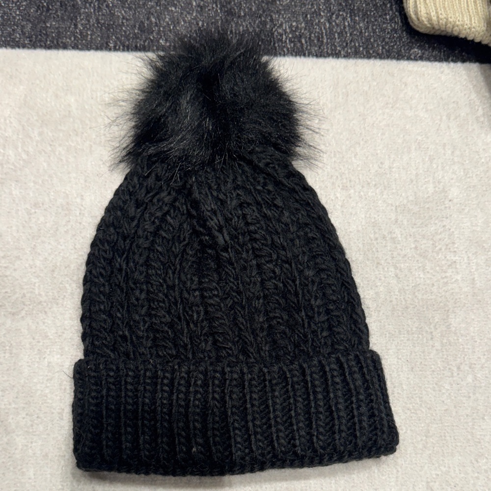 Ardene Black Knit Beanie with Pom-Pom